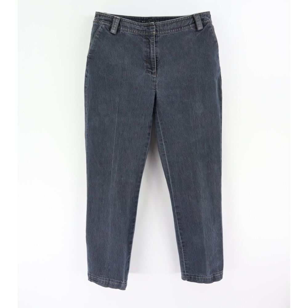 Apostrophe Pants Mid Rise Stretch Womens 8 Dark Blue Cotton Pockets Straight Leg